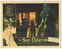 3w307 SHE-CREATURE LC #5 '56 c/u of the monster from Hell staring at Chester Morris through window!