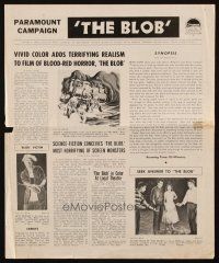 3w340 BLOB pressbook '58 the indescribable & indestructible monster, nothing can stop it!