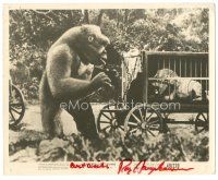 3w419 MIGHTY JOE YOUNG signed 8.25x10 still '49 by Ray Harryhausen, ape looks at lion in cage!