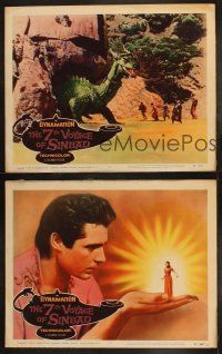 3w159 7th VOYAGE OF SINBAD 3 LCs '58 Harryhausen, includes dragon & tiny Kathryn Grant fx scenes!