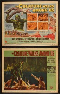 3w105 CREATURE WALKS AMONG US 8 LCs '56 includes five great monster images + title card artwork!