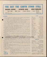 3w336 DAY THE EARTH STOOD STILL English pressbook '52 classic sci-fi, Gort. Patricia Neal, Rennie!