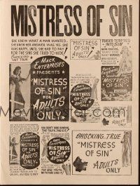 3w358 MISTRESS OF SIN pressbook '50s she knew what a man wanted, she knew her answer was yes!
