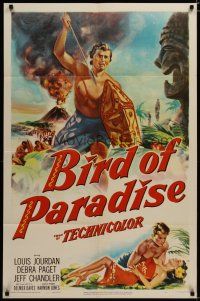 3x089 BIRD OF PARADISE 1sh '51 art of barechested Louis Jourdan & tropical sexy Debra Paget!