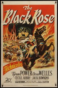 3x097 BLACK ROSE 1sh '50 great fiery action artwork of Tyrone Power & Orson Welles!
