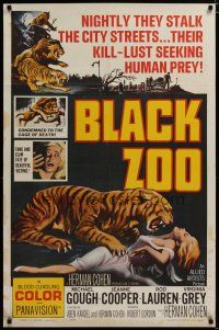 3x101 BLACK ZOO 1sh '63 cool horror image of fang and claw killers stalking the city streets!