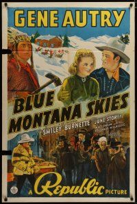 3x113 BLUE MONTANA SKIES 1sh R45 singing cowboy Gene Autry, Smiley Burnette!