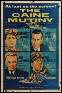 3x149 CAINE MUTINY 1sh '54 art of Humphrey Bogart, Jose Ferrer, Van Johnson & Fred MacMurray!