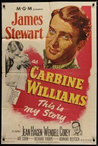 3x155 CARBINE WILLIAMS 1sh '52 great portrait art of James Stewart, Jean Hagen, Wendell Corey