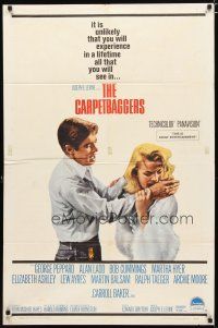 3x156 CARPETBAGGERS 1sh '64 great close up of Carroll Baker biting George Peppard's hand!