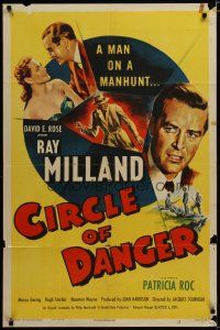 3x177 CIRCLE OF DANGER 1sh '51 Ray Milland is a man on a manhunt, directed by Jacques Tourneur!