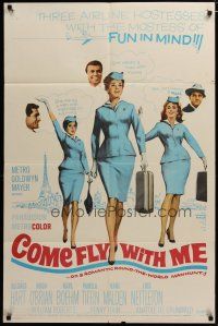 3x187 COME FLY WITH ME 1sh '63 sexy airline hostesses daydreaming of men!