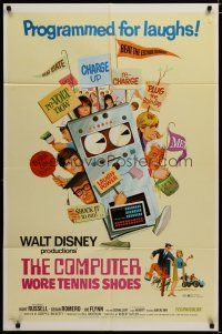 3x188 COMPUTER WORE TENNIS SHOES revised 1sh '69 Disney, art of young Kurt Russell & wacky machine!