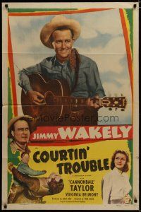3x196 COURTIN' TROUBLE 1sh '48 Jimmy Wakely w/guitar, Dub Cannonball Taylor & Virginia Belmont!