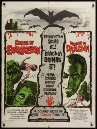 3x204 CURSE OF FRANKENSTEIN/HORROR OF DRACULA 1sh '64 greatest double creature feature!