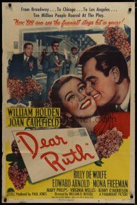 3x212 DEAR RUTH style A 1sh '47 romantic close up art of William Holden & Joan Caulfield!