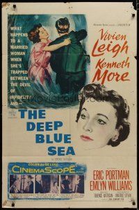 3x218 DEEP BLUE SEA 1sh '55 art of pretty Vivien Leigh held by Kenneth More, Anatole Litvak