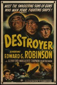 3x220 DESTROYER style A 1sh '43 Navy sailor Edward G. Robinson in WWII, art of crashing ships!