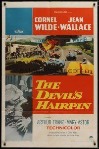 3x225 DEVIL'S HAIRPIN 1sh '57 Cornel Wilde, Jean Wallace, great car racing art!