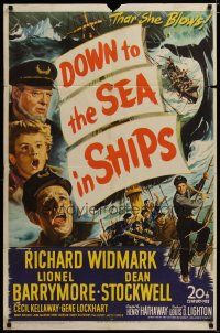3x232 DOWN TO THE SEA IN SHIPS 1sh '49 Richard Widmark, Lionel Barrymore & Dean Stockwell!
