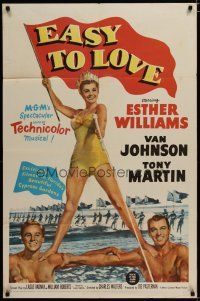 3x241 EASY TO LOVE 1sh '53 sexy swimmer Esther Williams stands on Van Johnson & Tony Martin!