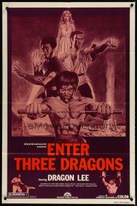 3x254 DRAGON ON FIRE 1sh R80s Dragon Lee & Bolo Yeung kung-fu action, Enter Three Dragons!