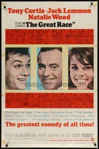 3x334 GREAT RACE 1sh '65 Blake Edwards, headshots of Tony Curtis, Jack Lemmon & Natalie Wood!