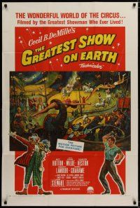 3x336 GREATEST SHOW ON EARTH style A 1sh R61 Cecil B. DeMille circus, Charlton Heston, James Stewart