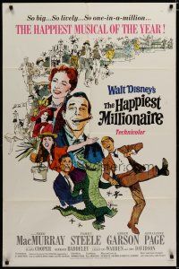 3x343 HAPPIEST MILLIONAIRE style B 1sh '68 Disney, art of Tommy Tommy Steele laughing & dancing!