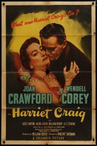 3x345 HARRIET CRAIG 1sh '50 wonderful romantic art of Joan Crawford & Wendell Corey!