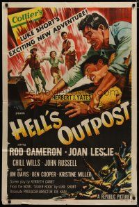 3x355 HELL'S OUTPOST 1sh '55 art of Rod Cameron fighting John Russell, Joan Leslie!
