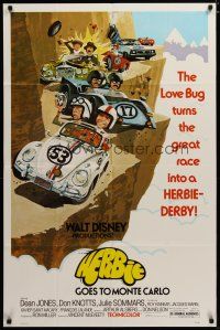 3x357 HERBIE GOES TO MONTE CARLO 1sh '77 Disney, wacky art of Volkswagen Beetle car racing!