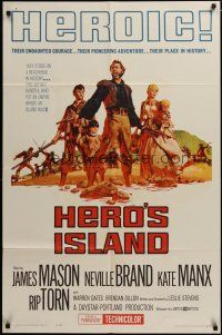 3x359 HERO'S ISLAND 1sh '62 art of James Mason, Neville Brand, Kate Manx & Rip Torn!