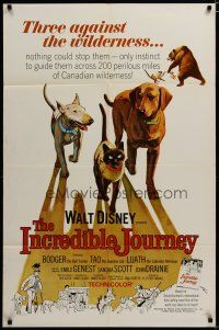 3x395 INCREDIBLE JOURNEY 1sh '63 Disney, art of Bull Terrier, Siamese cat & Labrador Retriever!