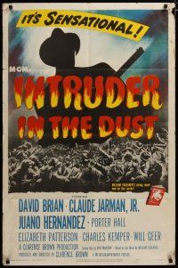 3x396 INTRUDER IN THE DUST 1sh '49 William Faulkner, silhouette of man with rifle over huge crowd!
