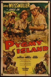 3x643 PYGMY ISLAND 1sh '50 art of Johnny Weissmuller as Jungle Jim, Ann Savage!
