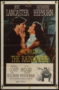 3x653 RAINMAKER 1sh '56 great romantic close up of Burt Lancaster & Katharine Hepburn!