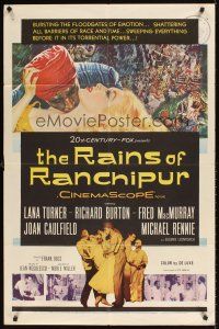 3x654 RAINS OF RANCHIPUR 1sh '55 Lana Turner, Richard Burton, rains couldn't wash their sin away!