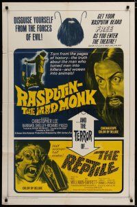 3x658 RASPUTIN THE MAD MONK/REPTILE 1sh '66 wacky Hammer double-feature, free Rasputin beards!