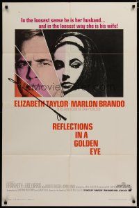 3x666 REFLECTIONS IN A GOLDEN EYE 1sh '67 Huston, cool image of Elizabeth Taylor & Marlon Brando!