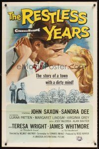 3x671 RESTLESS YEARS 1sh '58 John Saxon & Sandra Dee are condemned by a town with a dirty mind!