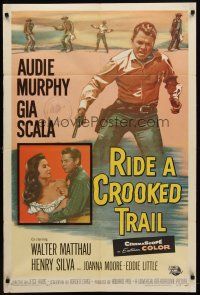 3x676 RIDE A CROOKED TRAIL 1sh '58 cowboy Audie Murphy faces a killer mob and a fear-crazed town!