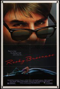 3x681 RISKY BUSINESS 1sh '83 classic close up image of Tom Cruise in cool shades by Drew!