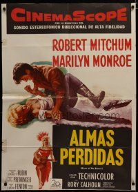 3x682 RIVER OF NO RETURN Spanish/U.S. 1sh '54 great art of Robert Mitchum holding down Marilyn Monroe!