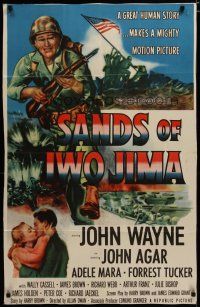 3x700 SANDS OF IWO JIMA 1sh R54 great artwork of World War II Marine John Wayne!
