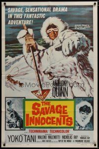 3x702 SAVAGE INNOCENTS 1sh '61 Nicholas Ray, great art of Eskimo Anthony Quinn & polar bear!