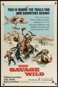 3x703 SAVAGE WILD 1sh '70 Yukon animal violence, Gordon Eastman, AIP!