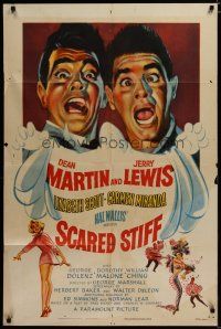 3x705 SCARED STIFF 1sh '53 wacky artwork of terrified Dean Martin & Jerry Lewis!