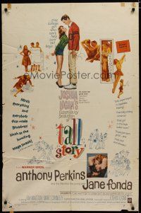 3x826 TALL STORY 1sh '60 art of basketball player Anthony Perkins & sexy young Jane Fonda!