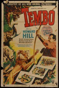 3x836 TEMBO style A 1sh '52 World's Greatest Archer Howard Hill hunting with bow & arrow!